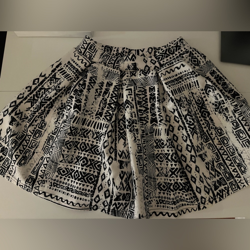 Twik Black and White Patterned Skater Skirt